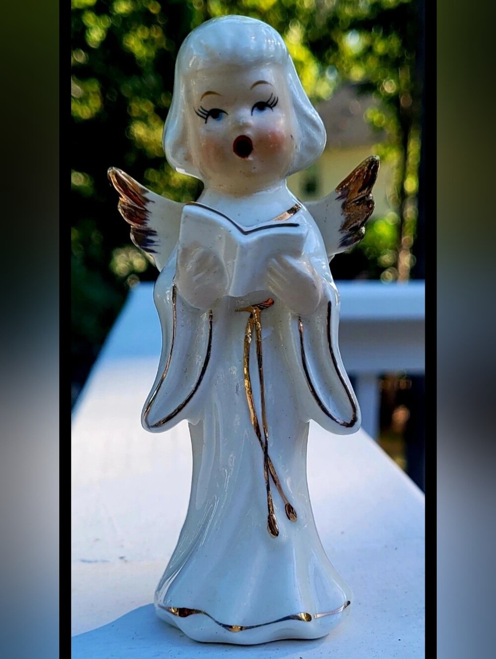 White Ceramic Angel Figurine with Gold Accents - Home Accent